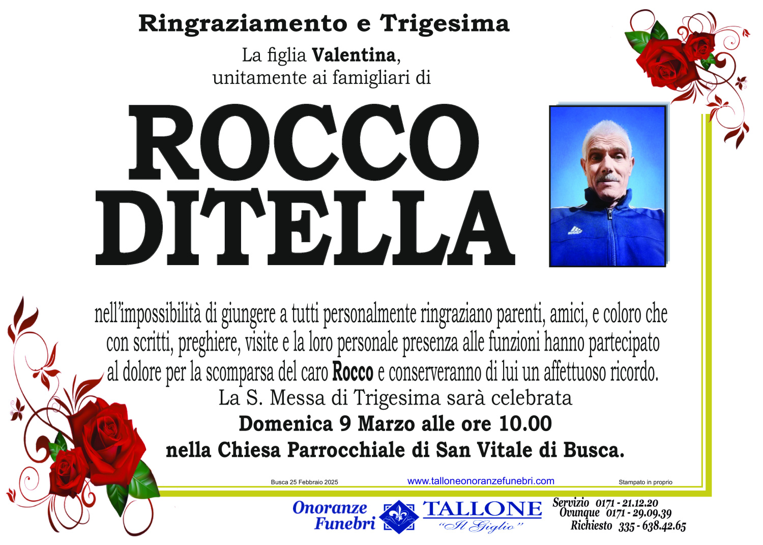 <br />
<b>Warning</b>:  Undefined variable $info in <b>/home/tallone/public_html/ringraziamenti.php</b> on line <b>68</b><br />
Rocco Ditella